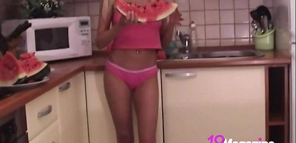  Skinny Small Titty Paris Tale Gets Messy With A Watermelon!